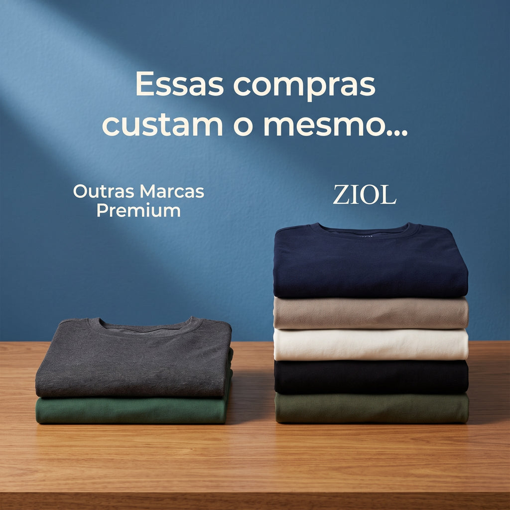Camiseta barata e camiseta premium de algodão peruano dobradas lado a lado