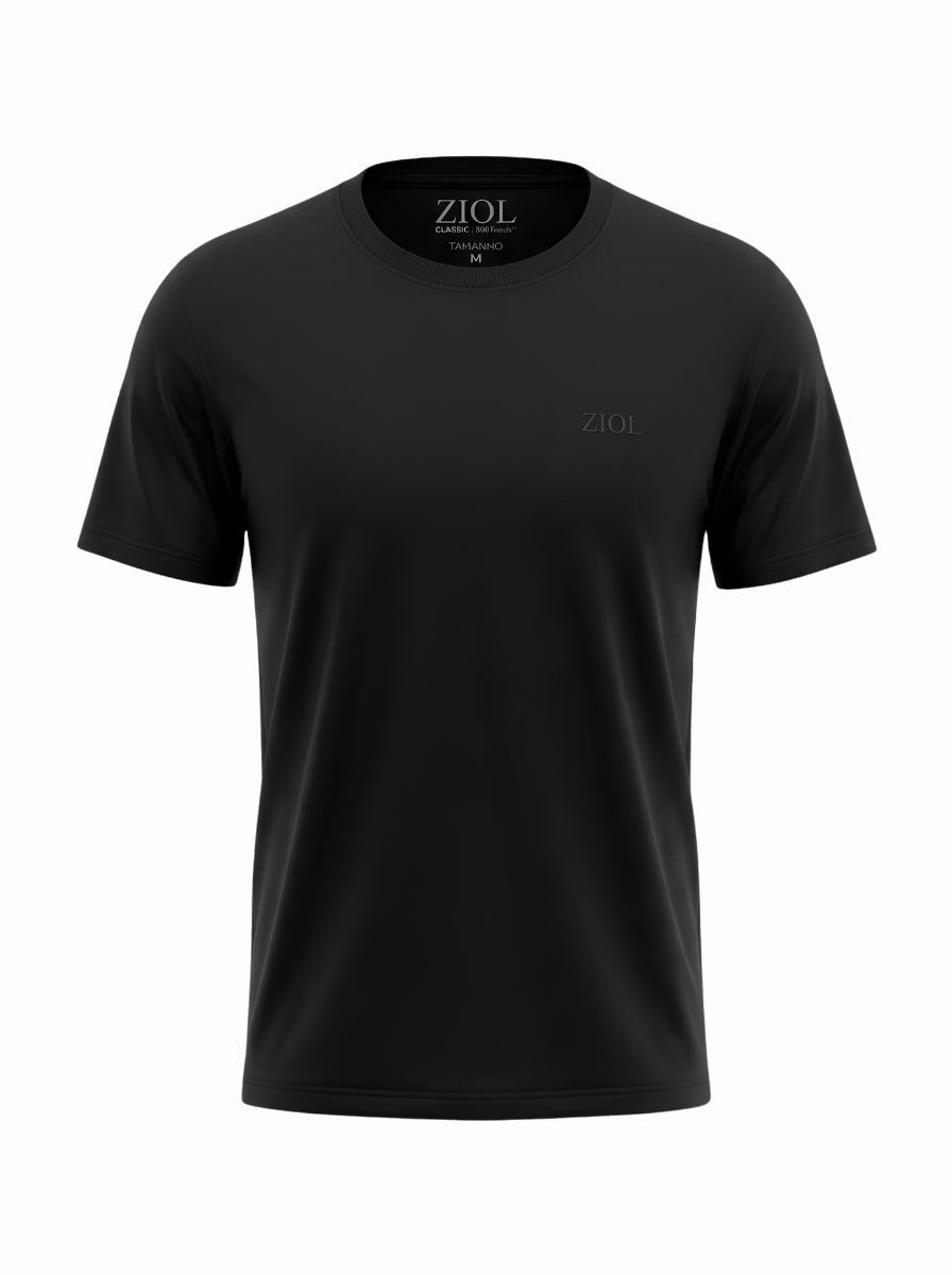 Camiseta masculina preta de algodão penteado com superfície lisa