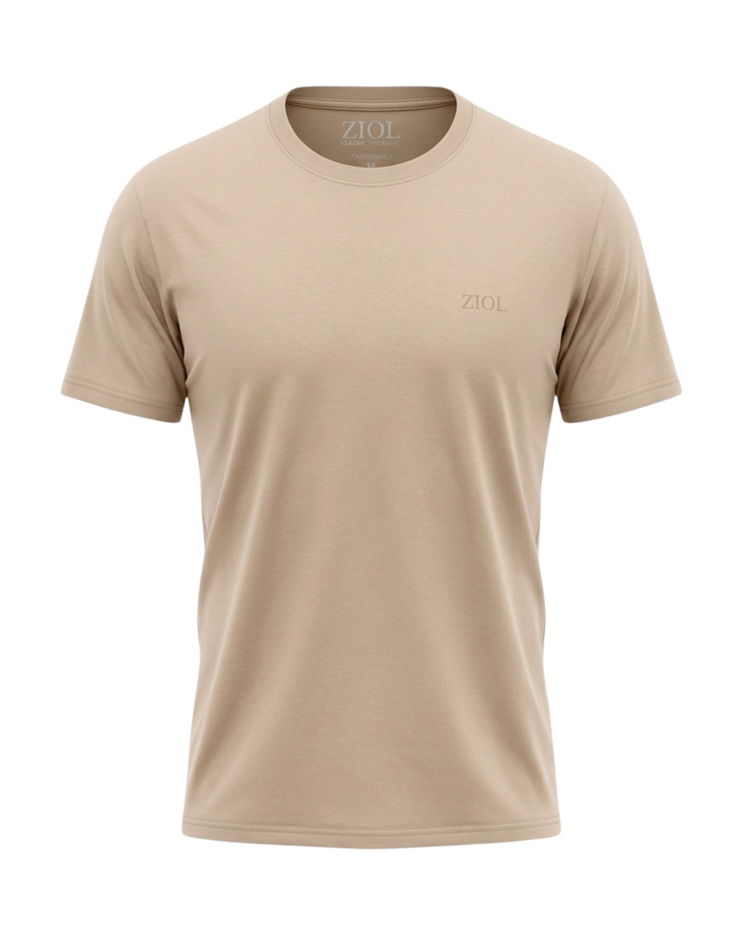 Camiseta Ziol Pima SilkTouch Taupe masculina, frente da peça sem modelo, algodão peruano Pima