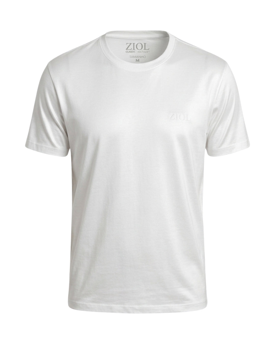 Camiseta Ziol Pima SilkTouch Branco masculina, frente da peça sem modelo, algodão peruano Pima