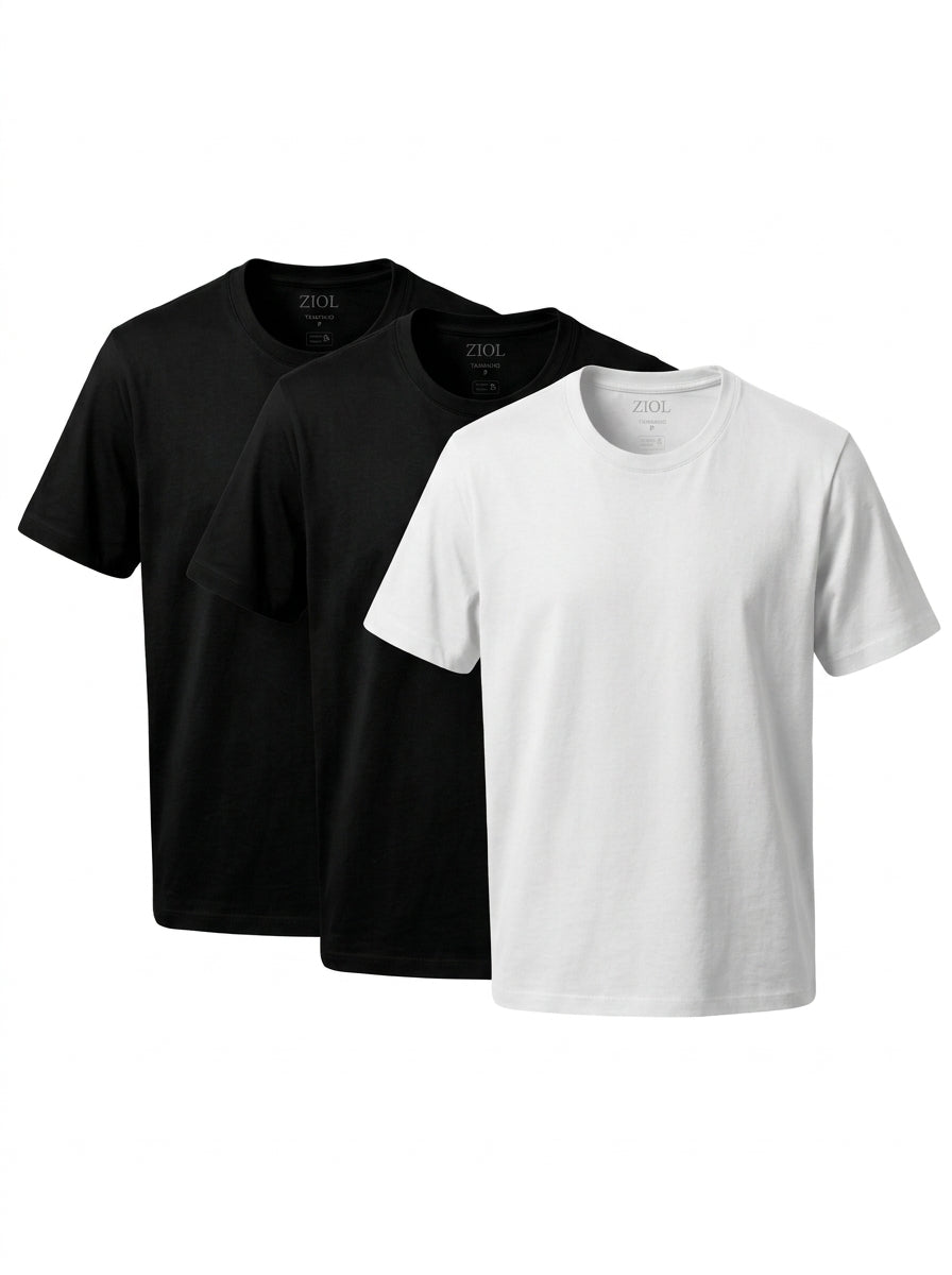 Kit ZIOL 3X - 3 Camisetas Algodão Egípcio Masculina