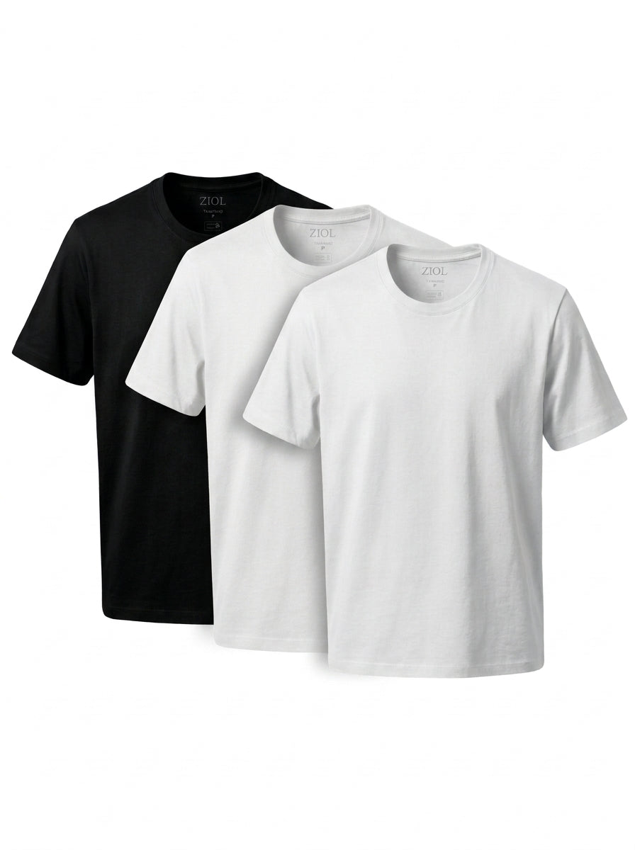 Kit ZIOL 3X - 3 Camisetas Algodão Egípcio Masculina